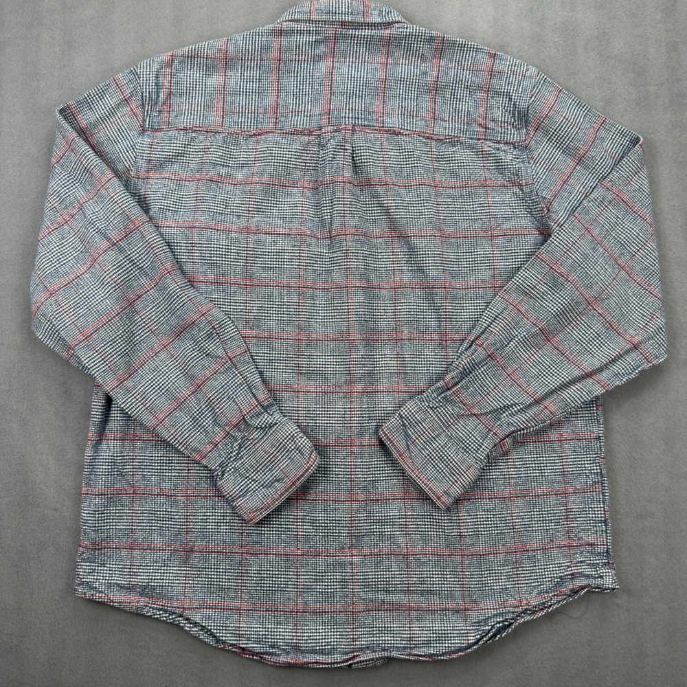 Woolrich Mens Large Blue Plaid Houndstooth Cotton Button Down Shirt 6311 - Picture 4 of 6